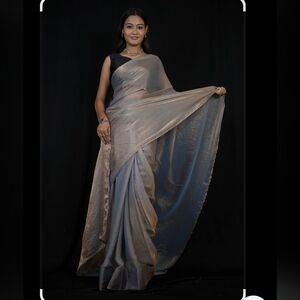 Elegant Silver Grey Silk Chiffon Simmer Saree